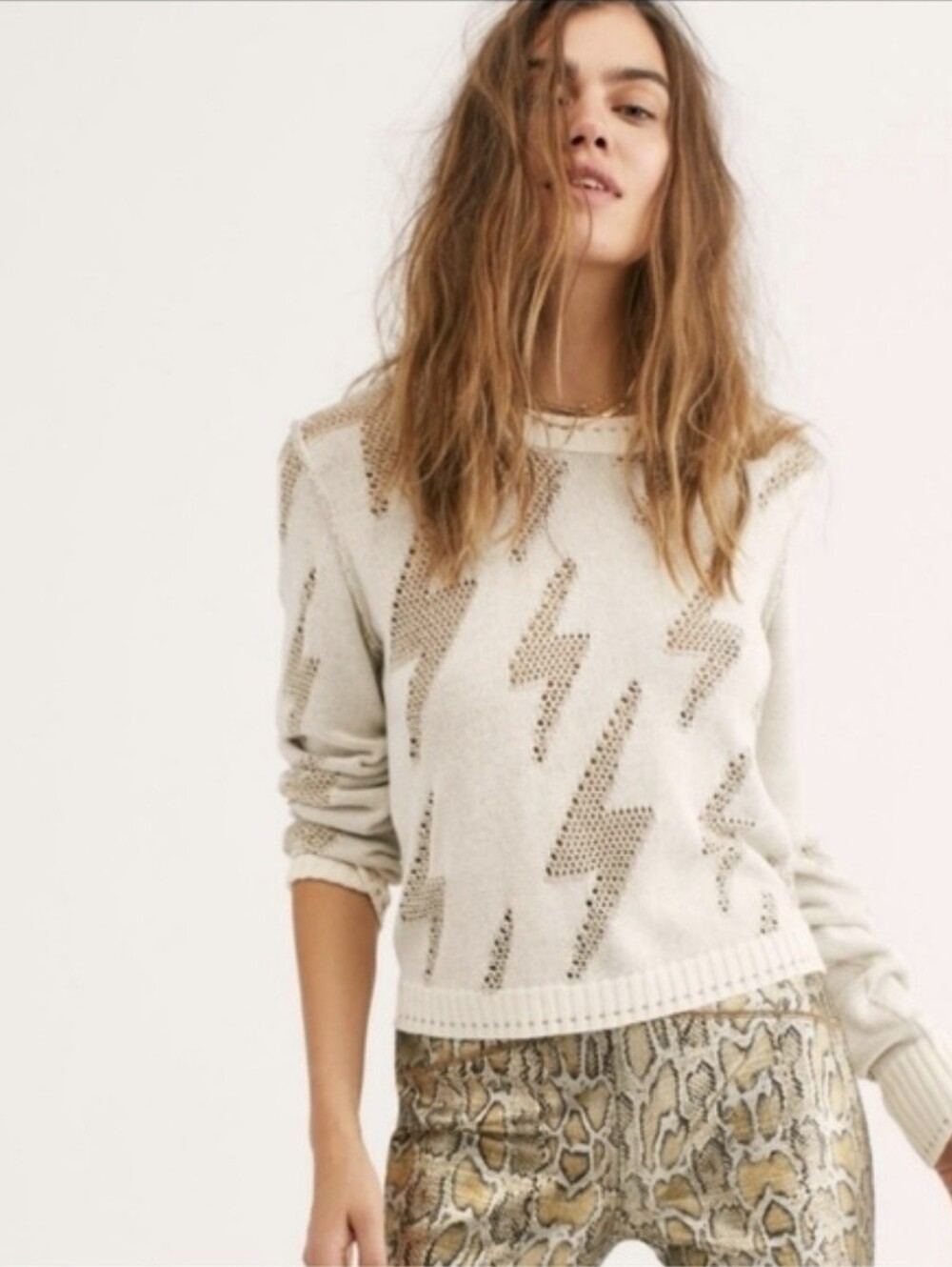 Free People Lightning Bolt Knit Sweater. Size xsmall.